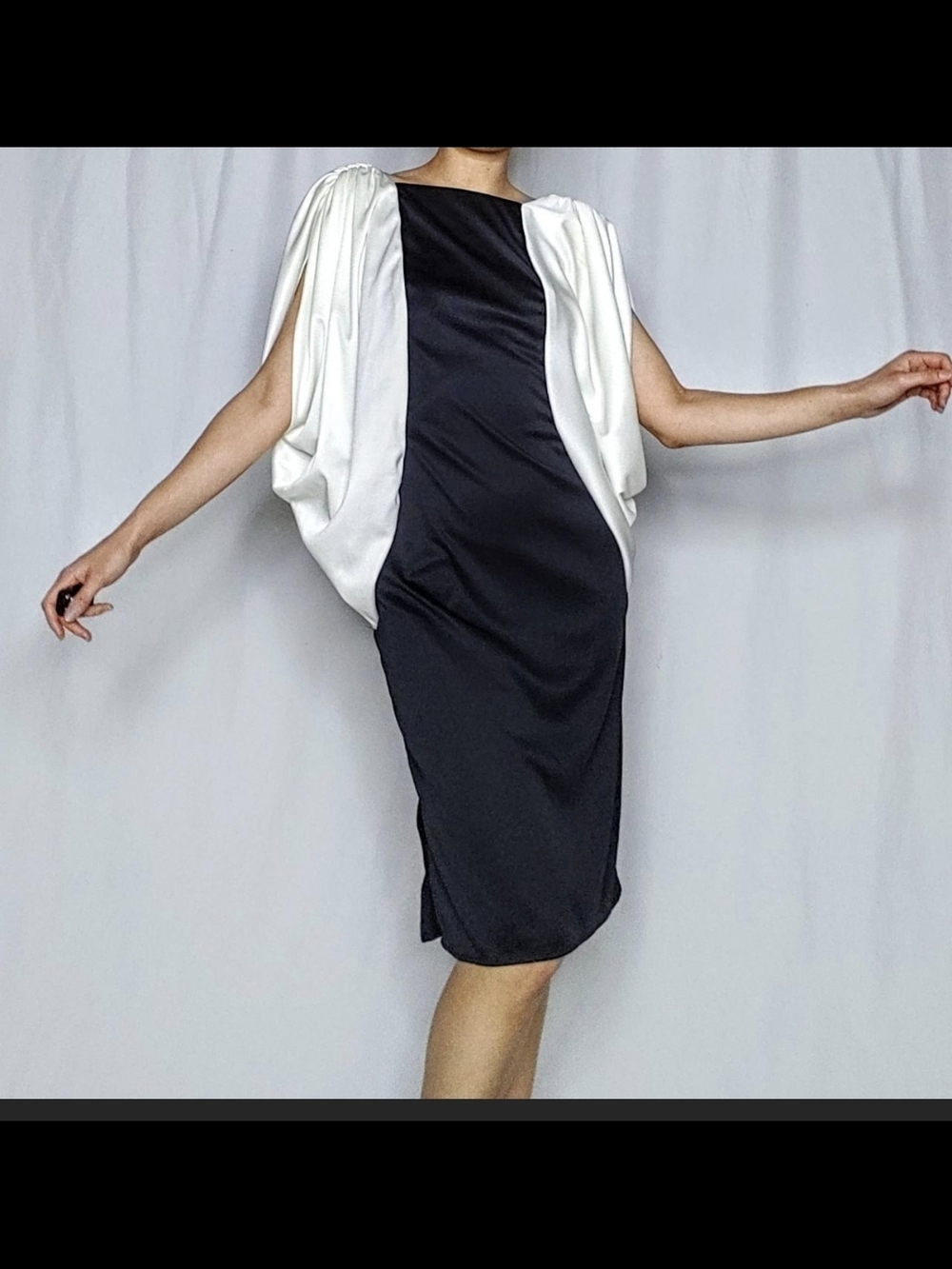 Vintage Black and White Draped Cocktail Dress